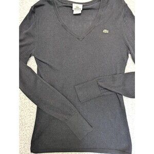 Lacoste Sweater Women’s 38 S/M Cotton Cashmere Blend Pullover V Neck Black